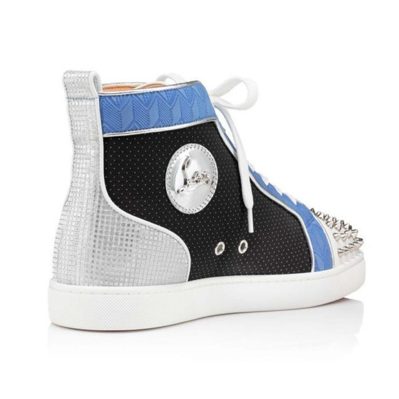 s-l400.png Christian Louboutin Lou Spikes Orlato Flat White Blue High Top Sneaker 42 9